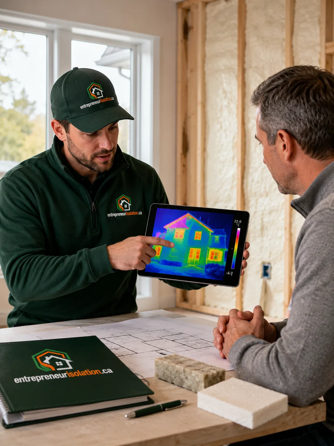 Analyse thermographique présentée à un client sur tablette